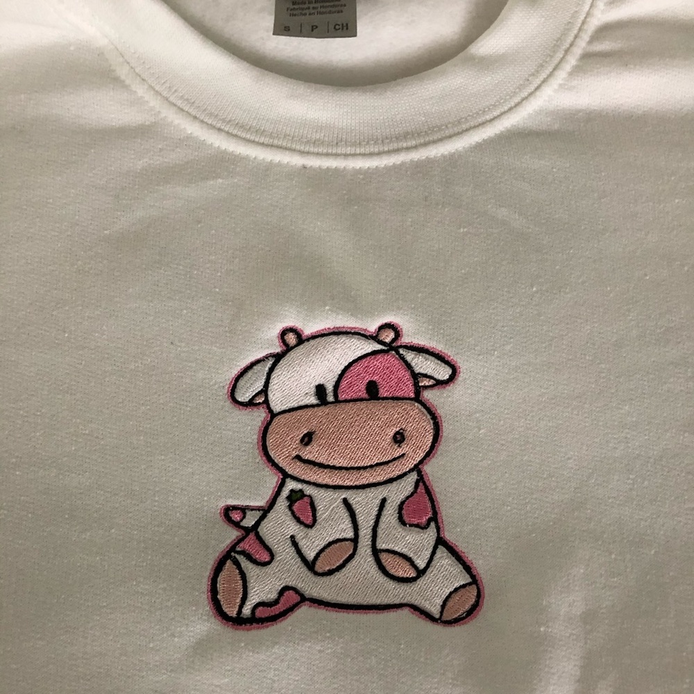Strawberry cow embroidered crewneck sweatshirt